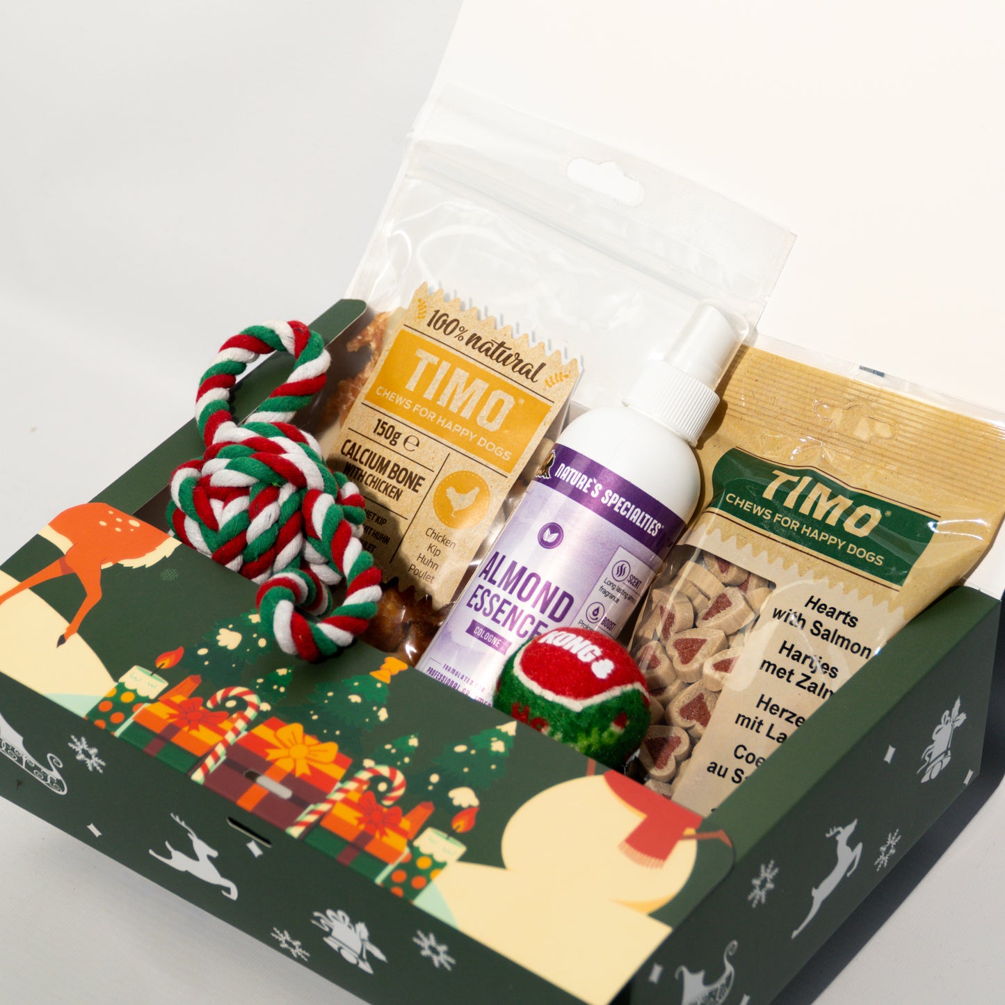 Honden Kerstpakket – Luxe Cadeaubox met Snacks & Speeltjes